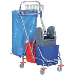 CleanPRO Wózek do Sprzątania CHROM Wiadra 2x17 litrów + Prasa, Koszyk, Uchwyt 352607