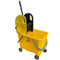 deClean Wózek do Sprzątania 24L Jednowiaderkowy + Wyciskarka Szczękowa Kolor Żółty HS225