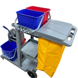 Wózek Serwisowy z Wyciskarką Szczękową Półkami oraz Zamykanym Koszem HS254