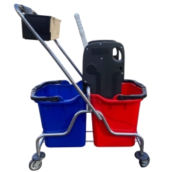 Wózek do Sprzątania Wiadra 2 x 25 litrów Chromowany z Wyciskarką Szczękową HS307