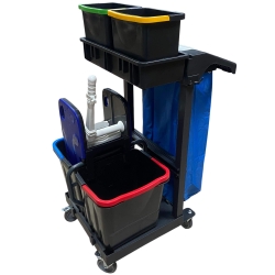 deClean Wózek Serwisowy do Sprzątania 2 x 20 litrów, Kosz, Uchwyt, Prasa Extra Jumbo HSC460