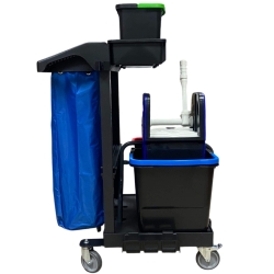 deClean Wózek Serwisowy do Sprzątania 2 x 20 litrów, Kosz, Uchwyt, Prasa Extra Jumbo HSC460